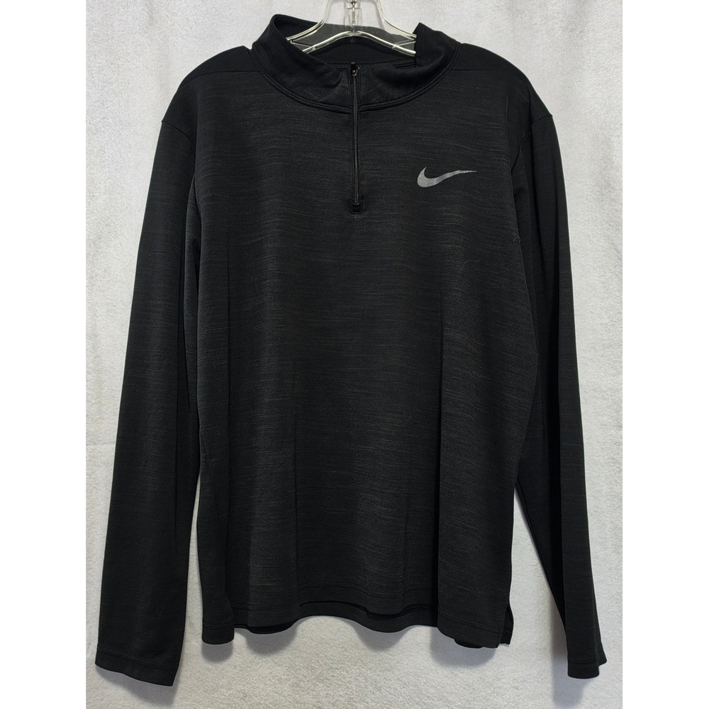 Nike Dri-FIT Mens Quarter Zip Pullover Black Heathered Training Top Large